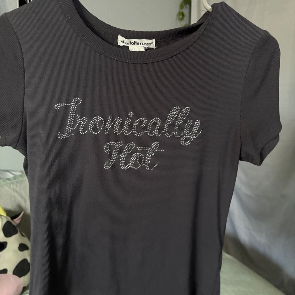Charlotte Russe Gray Short Sleeve Tee Ironically Hot
